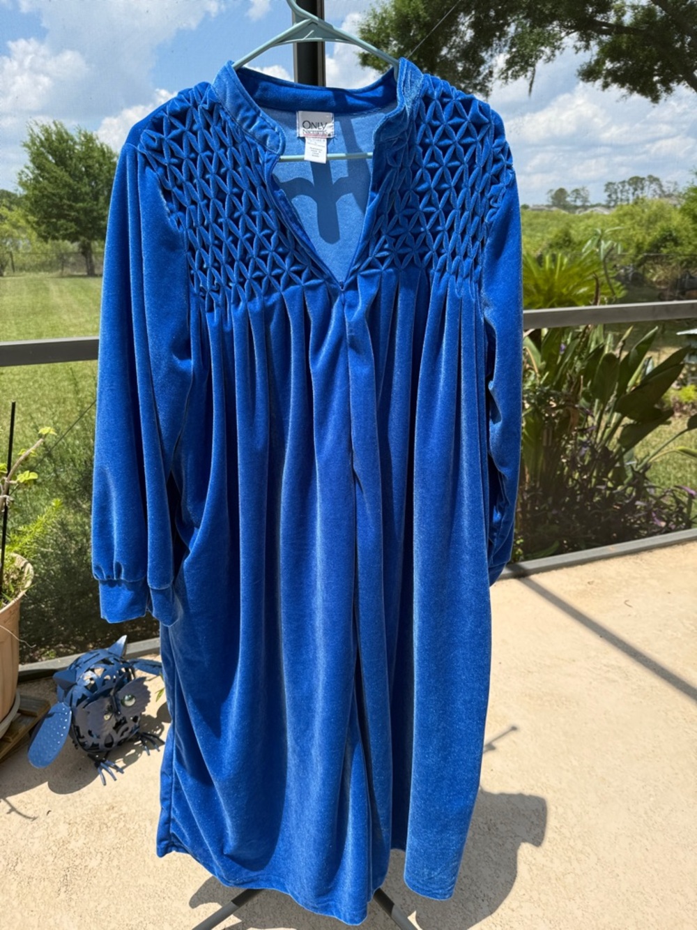 Only Necessities Cobalt Blue Velvet Smocked Yoke Robe